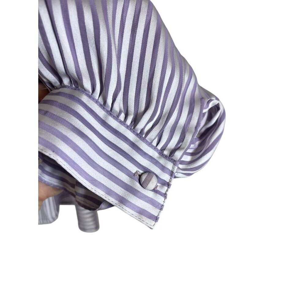 Retro Striped Blouse 10 Purple Classic Old Money Preppy Chic Artsy Boho Glam 80s - Picture 4 of 11
